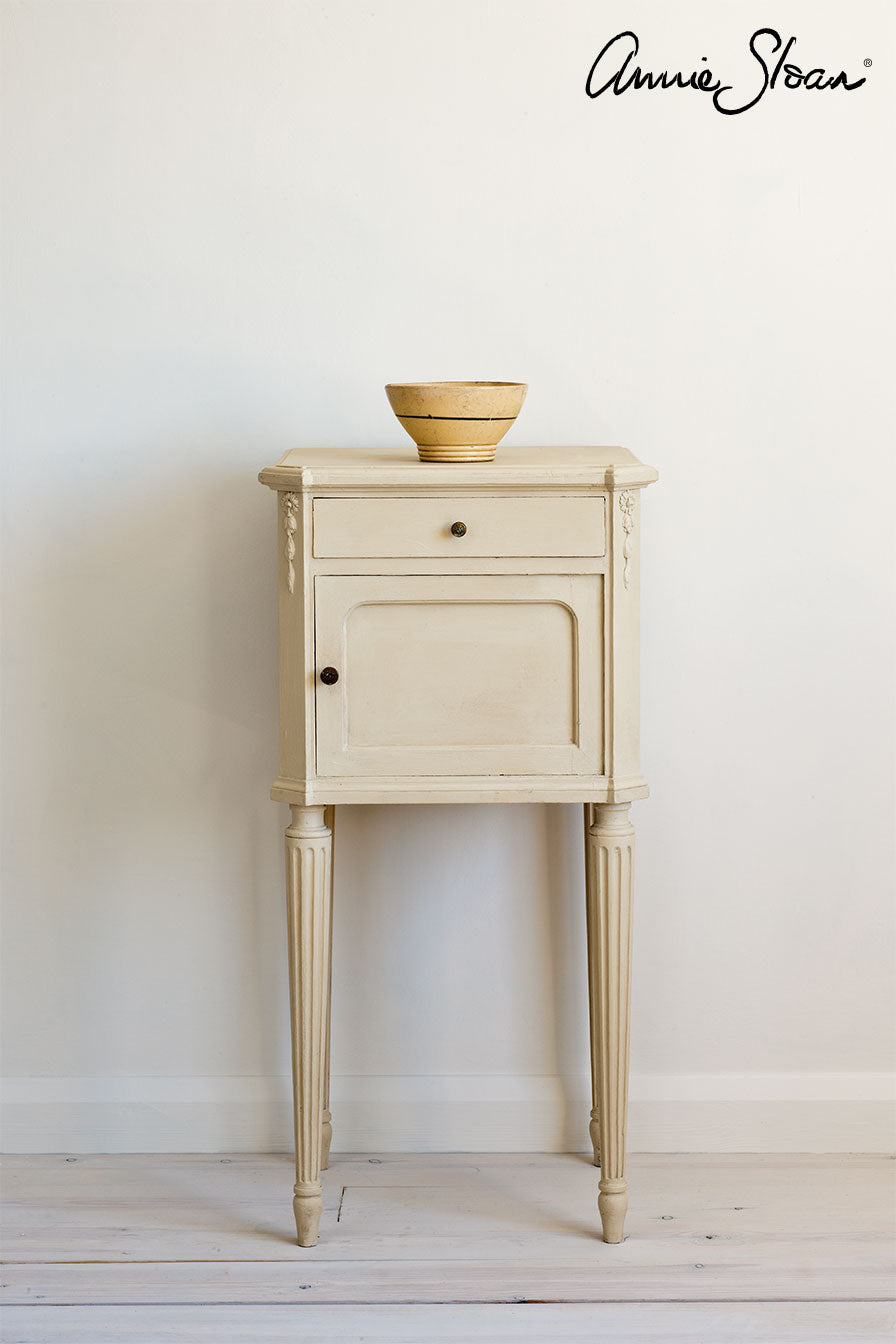 bedside table painted in Annie Sloan Old Ochre Chalk Paint