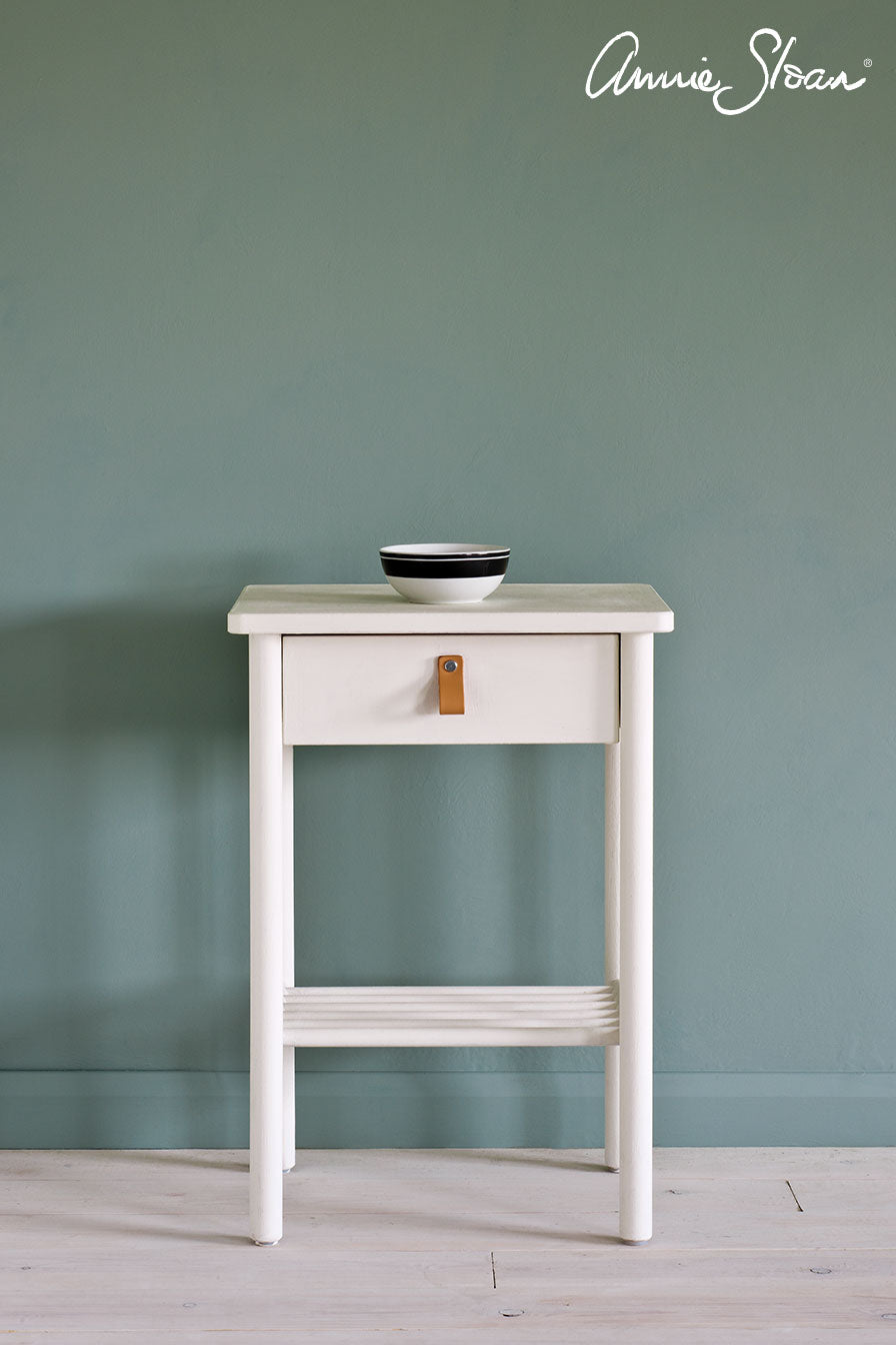 small lamp table painted in Annie Sloan Old White Chalk Paint