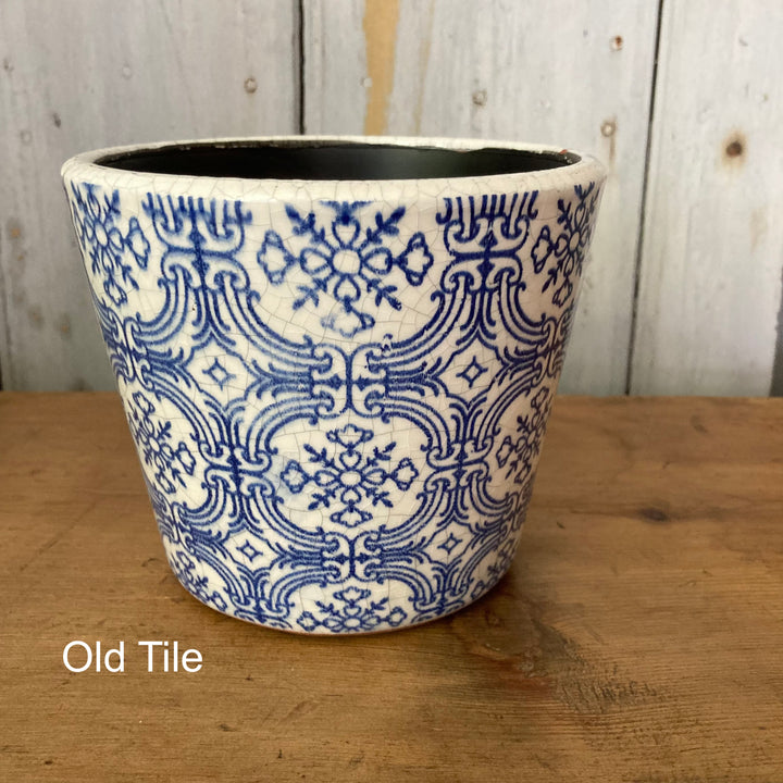 Blue Dutch Style Old Tile Print Flowerpot