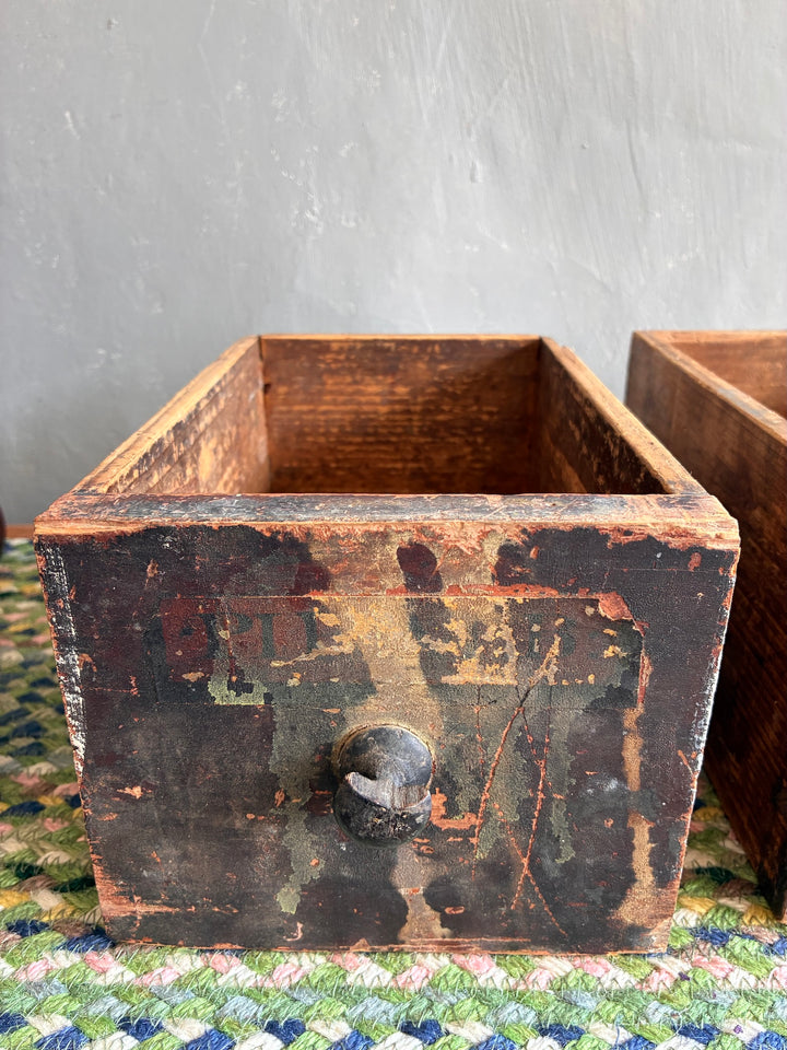 Vintage apothecary drawer with rustic patina, perfect for decor or storage by Source for the Goose, Devon.