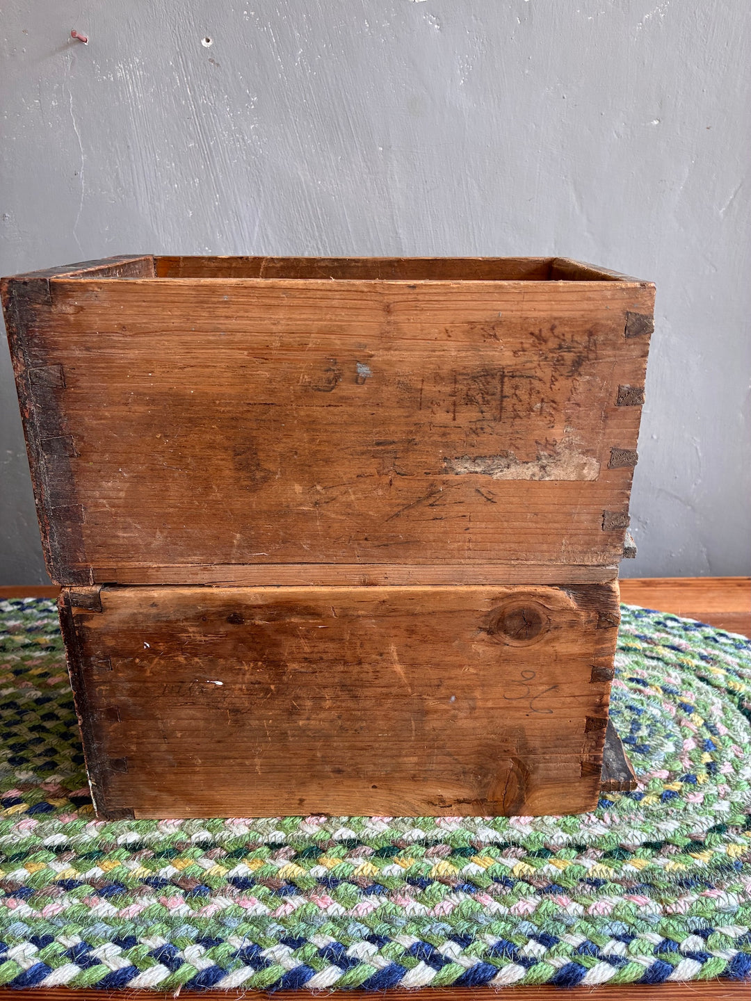 Pair of vintage apothecary drawers from Source for the Goose, Devon, perfect for storing collectibles or as plant holders.