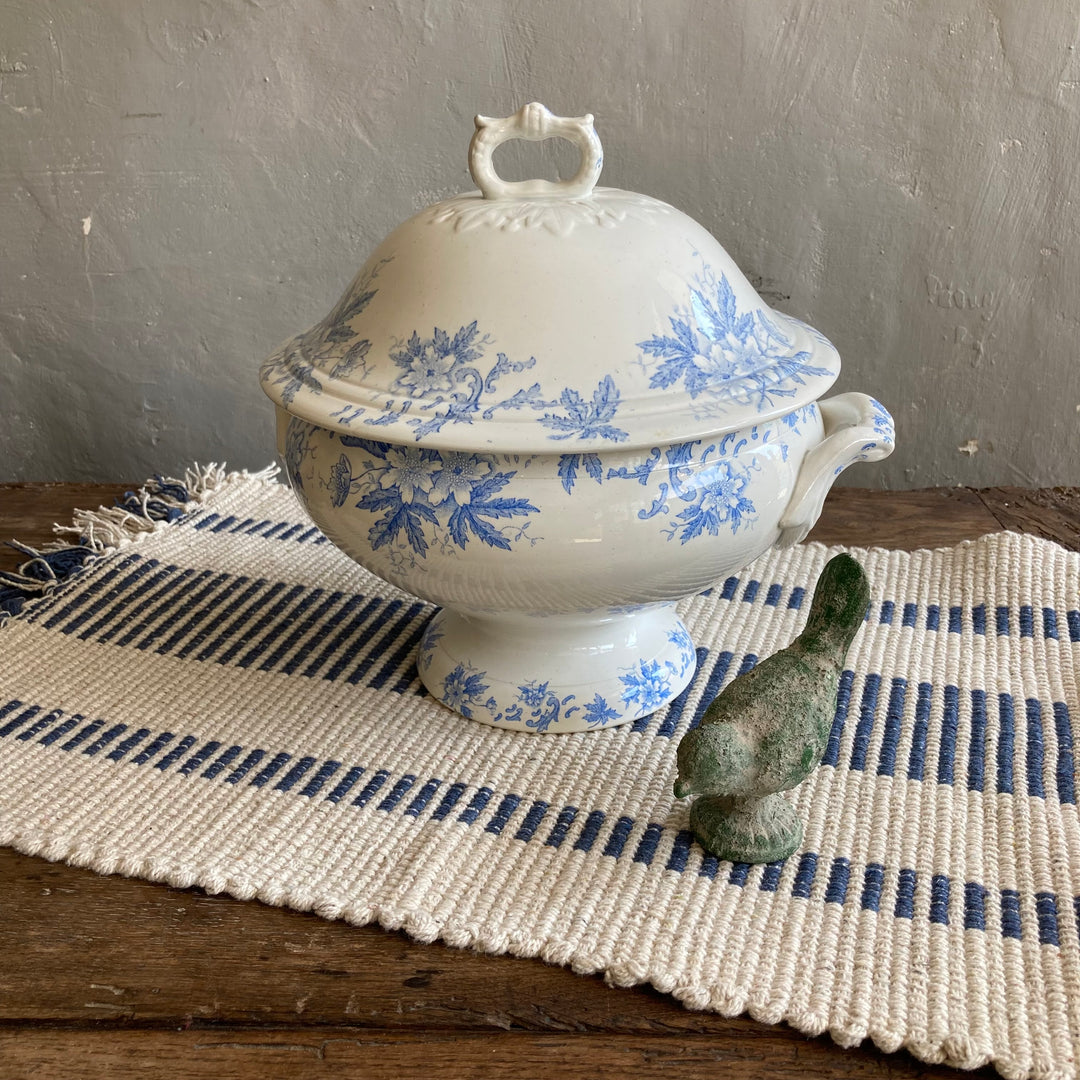 Pale Blue and White French Soupiere for sale at Source for the Goose, Devon