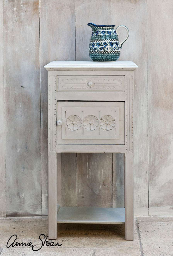 lightly distressed pot cupboard painted in Annie Sloan Paris Grey