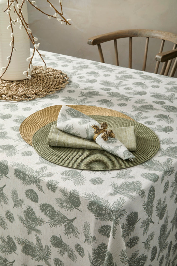 Woven Olive Green Circular Placemat on a table setting with napkins and natural decor by Source for the Goose, Devon.