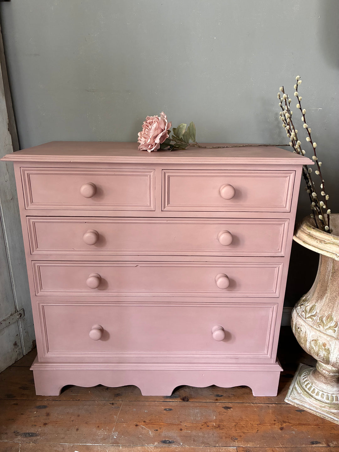 Soft Pink Chest of Drawers from Source for the Goose, handpainted wooden design with a charming pink finish.