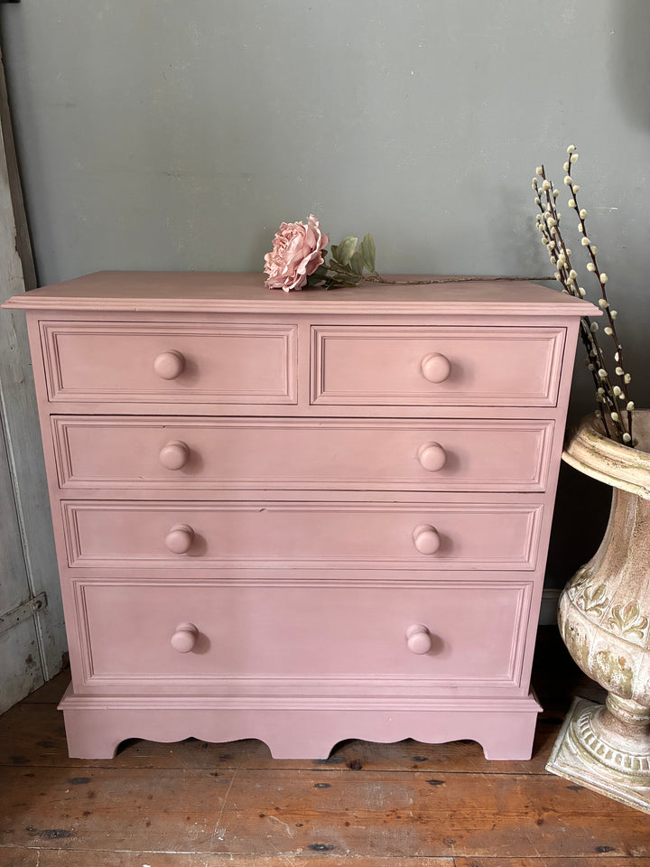 Soft Pink Chest of Drawers from Source for the Goose, handpainted wooden design with a charming pink finish.