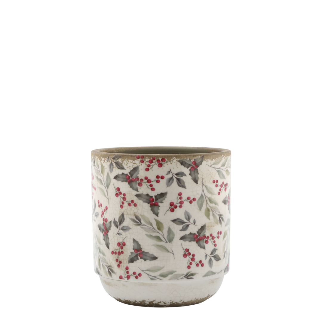 Pretty Holly and Berry Decorative Planter by Source for the Goose in Devon, perfect for festive displays.