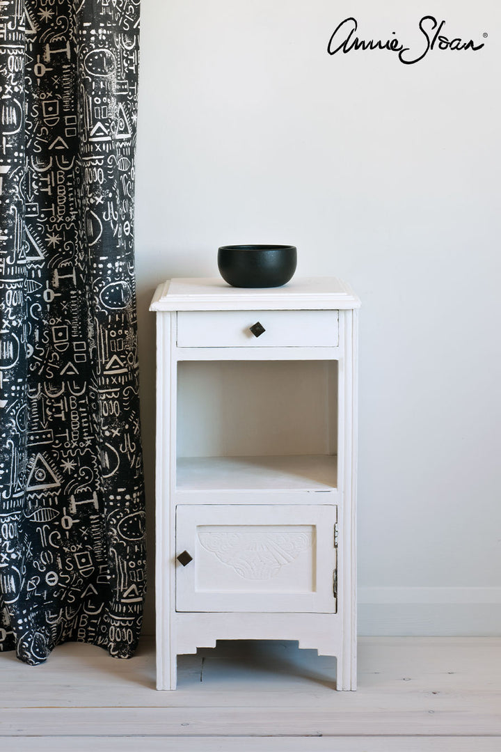 bedside table painted in Annie Sloan Chalk Paint in Pure