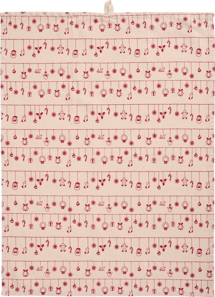 Red and White Christmas Tea Towel