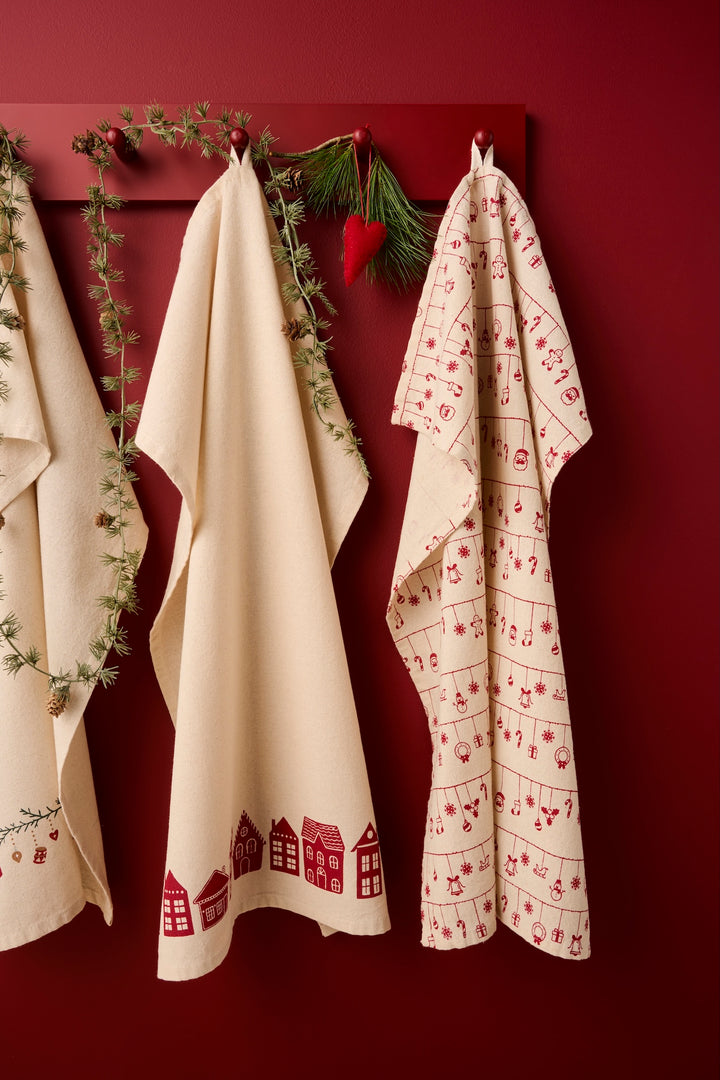 Red and White Christmas Tea Towel