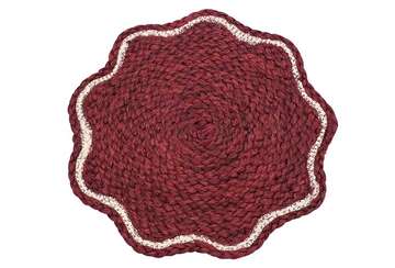 Deep Red Scalloped Jute Placemat with white trim, ideal for festive dining and home decor from Source for the Goose Devon.