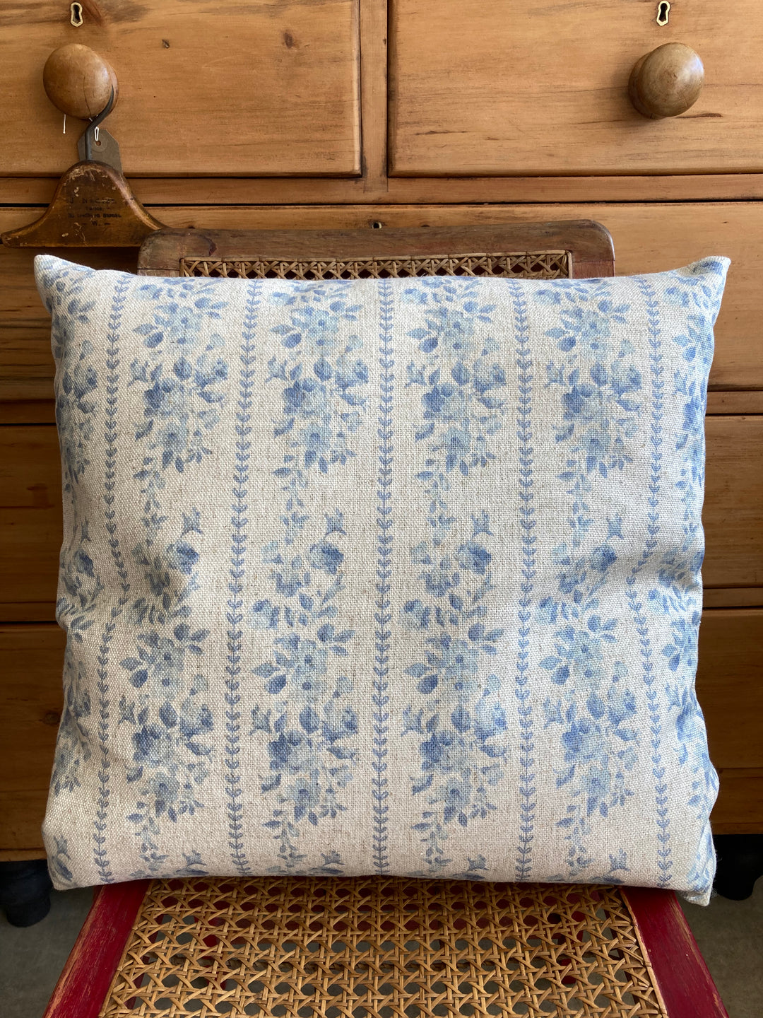 Rosie Floral Stripe Cushion in Blue for sale at Source for the Goose 