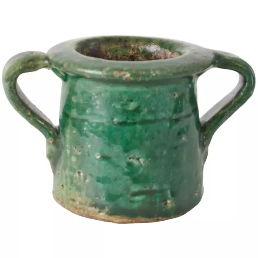 Small Rustic Green Terracotta Flower Pot with quirky handles from Source for the Goose Devon.