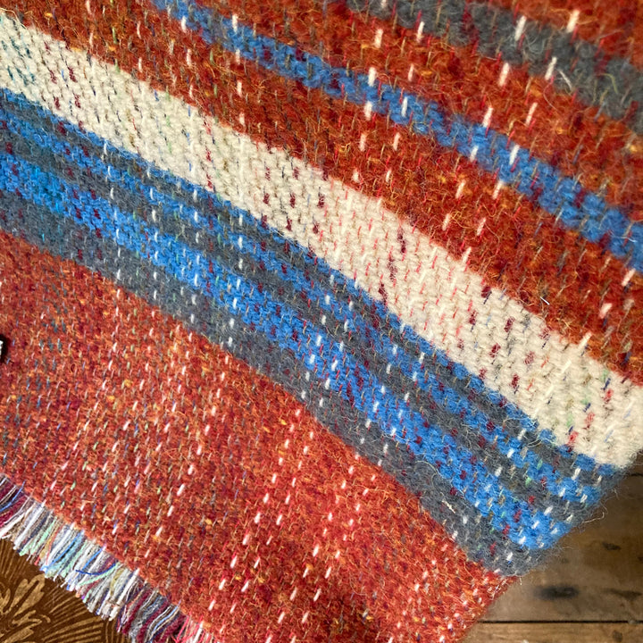 Rustic Red and Blue Stripe Recycled Wool Blanket