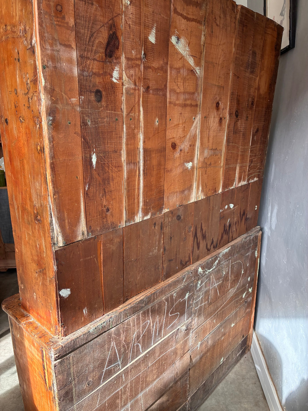 Rustic Antique Pine Dresser, vintage wood cabinet showcasing worn finish and unique character.