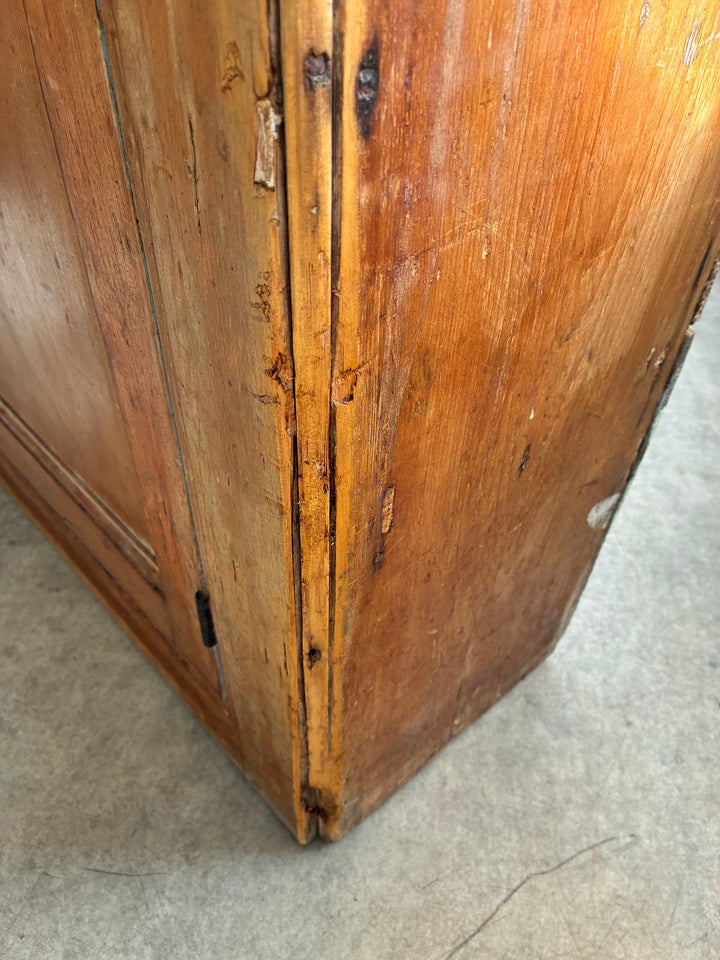Close-up of the Rustic Antique Pine Dresser showing the aged wood finish and corner craftsmanship.