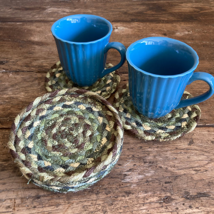 jute braided coasters - hedgerow green