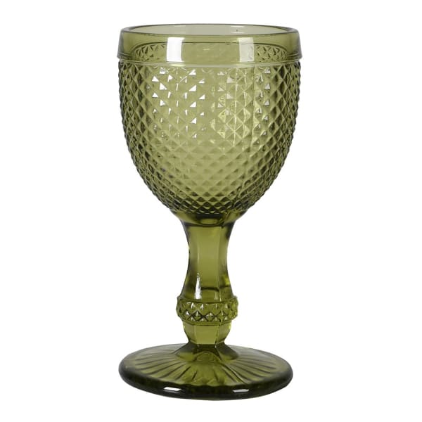 Green Short Stemmed Wine Glass - Set of Four in a vintage-inspired design with a chunky goblet form.