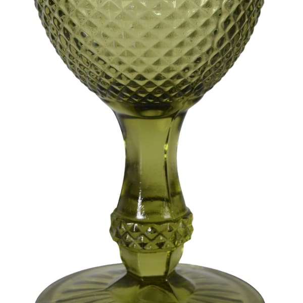 Green Short Stemmed Wine Glass - Set of Four with textured goblet and compact stem