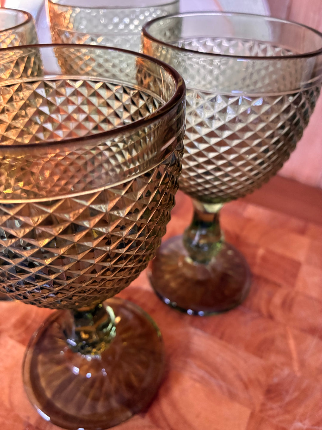 Green Short Stemmed Wine Glass - Set of Four showcasing a vintage design with chunky goblet shape.