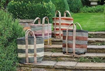 selection of jute storage baskets in garden