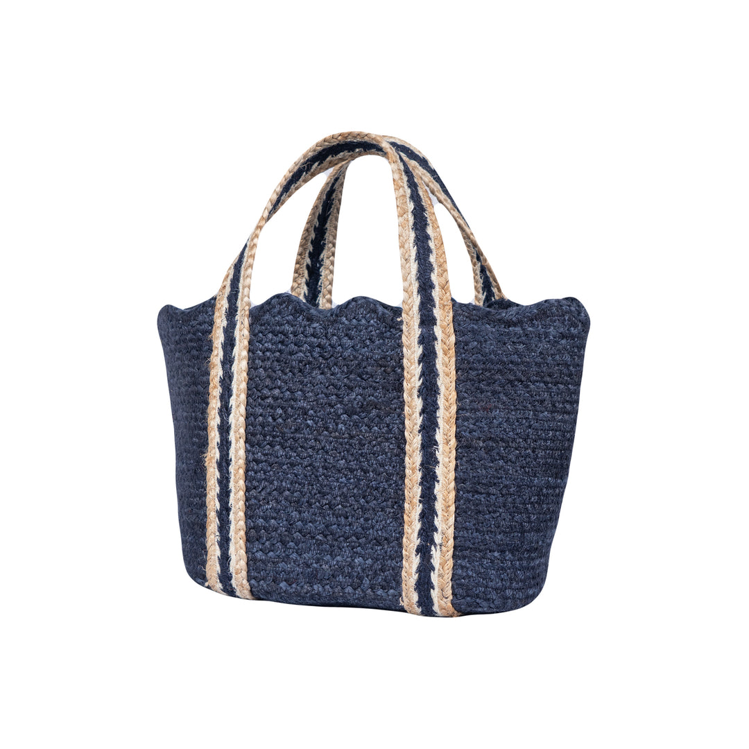 Short Handled  Navy Jute Tote Bag