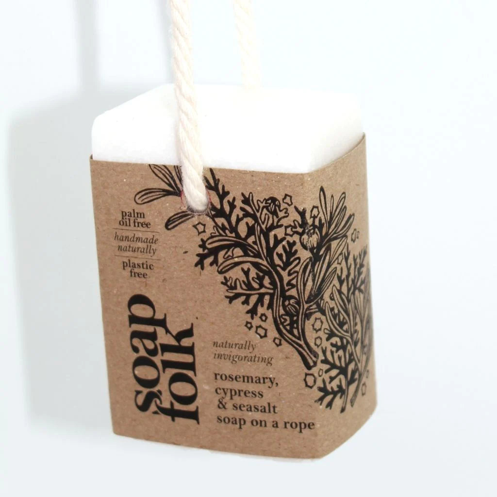 Soap Folk Rosemary, Cypress & Seasalt Soap on a Rope for sale at Source for the Goose 