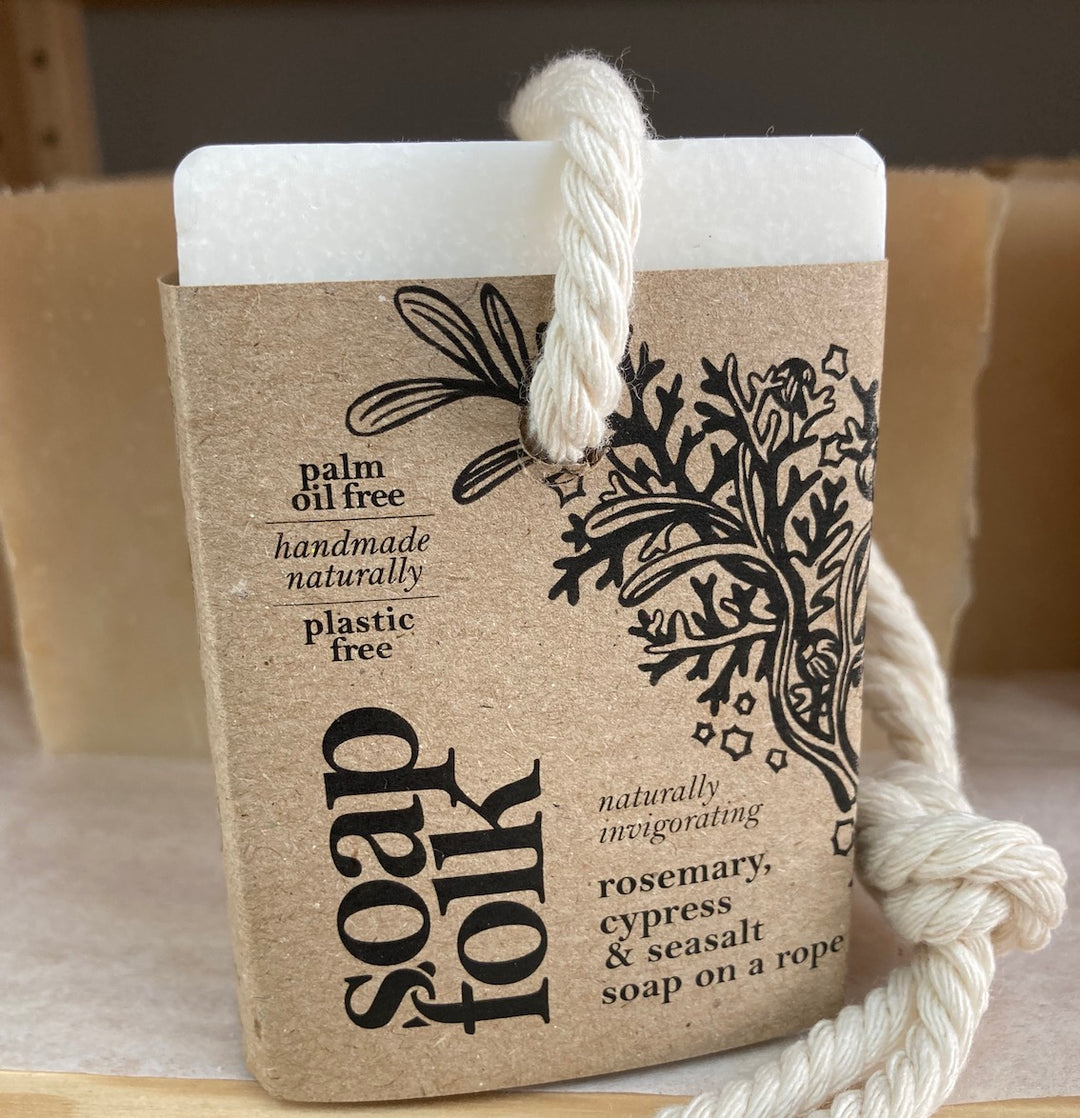 shower soap with thick cotton cord to hang