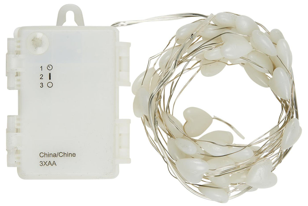 String of Heart LED Lights with battery pack for Christmas decor from Source for the Goose, Devon.