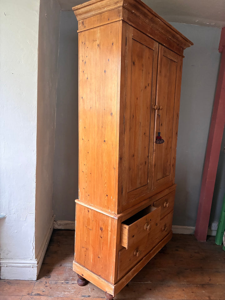 Victorian Stripped Pine Linen Cupboard with two shelves and three drawers, perfect for storage. Source for the Goose Devon.