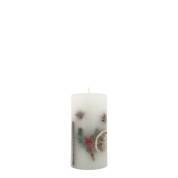 Christmas Spice Pillar Candle with spices and greenery, perfect for festive décor from Source for the Goose, Devon.