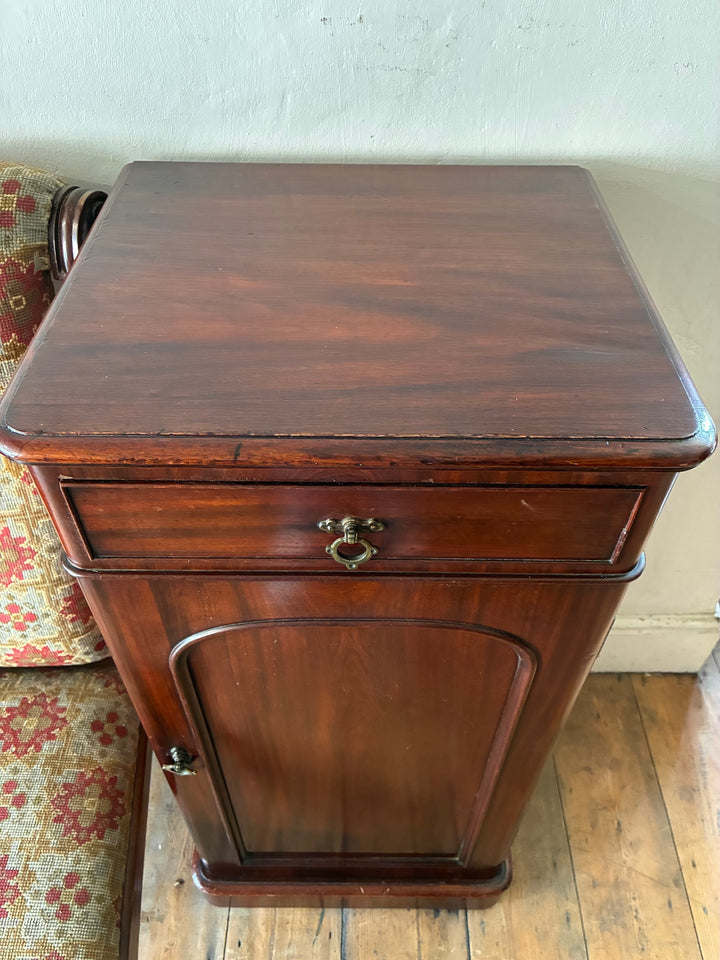 Tall Victorian Mahogany Pot Cupboard featuring a drawer and cupboard, rich antique mahogany finish in Devon.