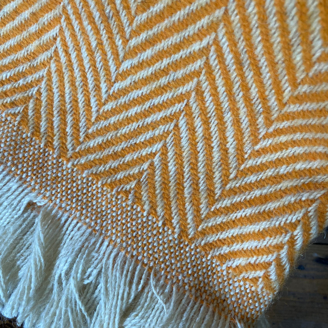 Tangerine Orange Chevron Tibet Recycled Wool Blanket