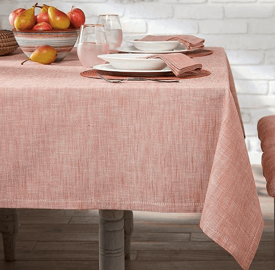 130 x 280cm Chambray Terracotta Blush Pink Cotton Tablecloth at Source for the Goose, Devon