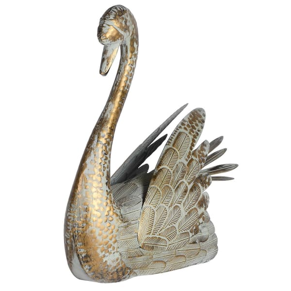 Regal Verdigris Decorative Swan with a stunning patina finish, perfect for home decor and gift-giving.