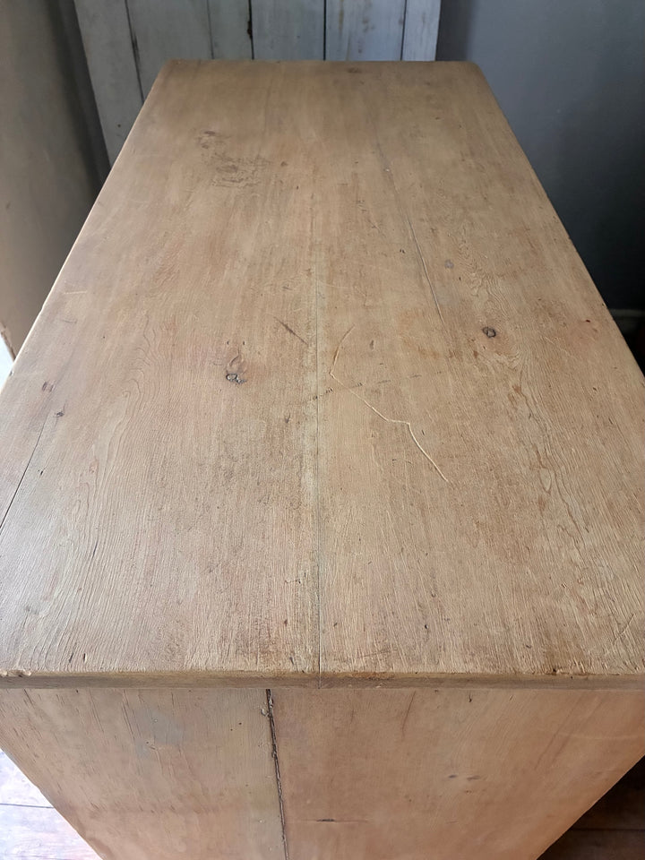 Top view of Victorian Antique Pine Chest of Drawers showcasing its natural wood grain and rustic finish.
