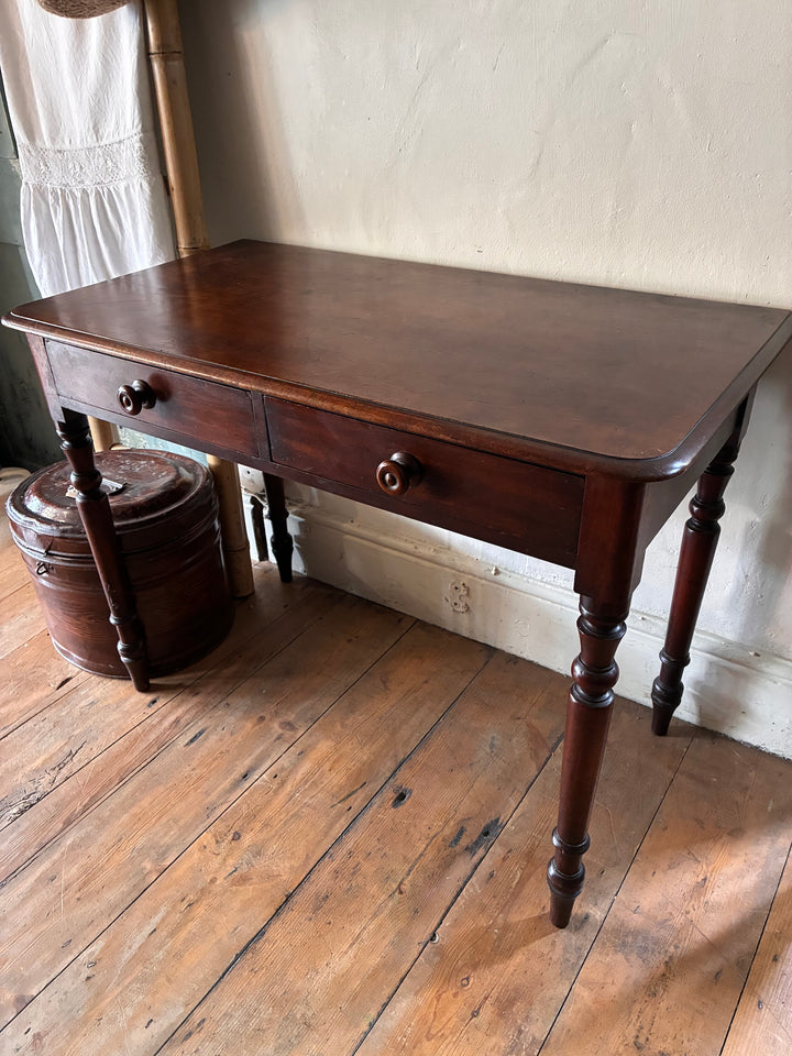 Victorian Mahogany Console Table with two drawers, showcasing warm finish and turned legs, from Source for the Goose, Devon.