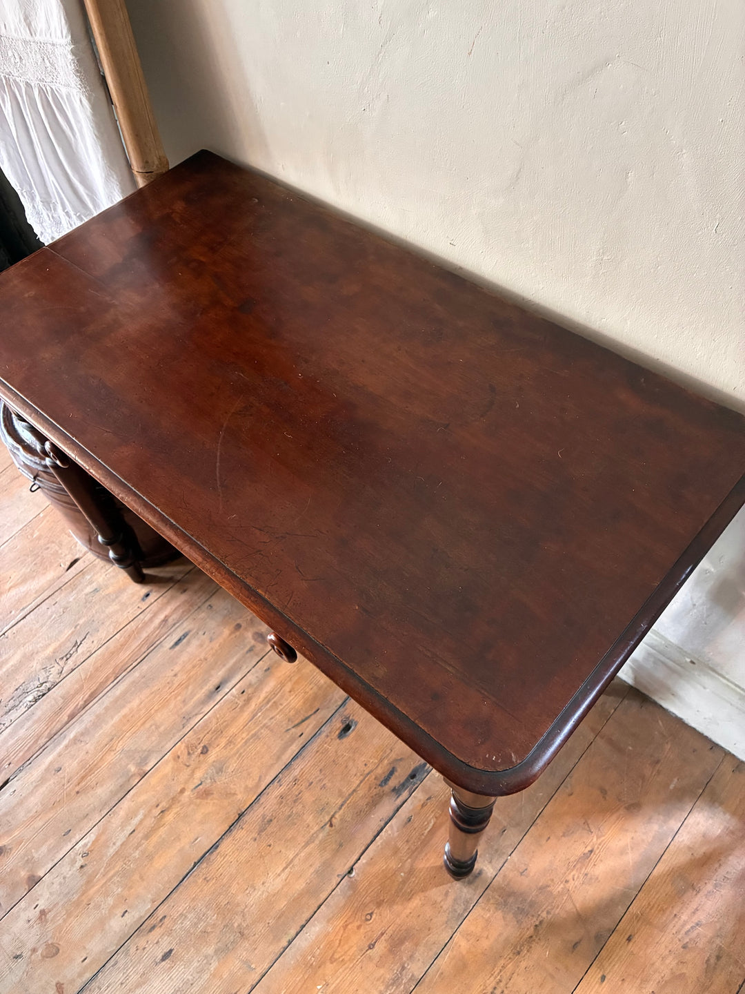 Victorian mahogany console table from Source for the Goose, showcasing rich finish and turned legs in Devon.