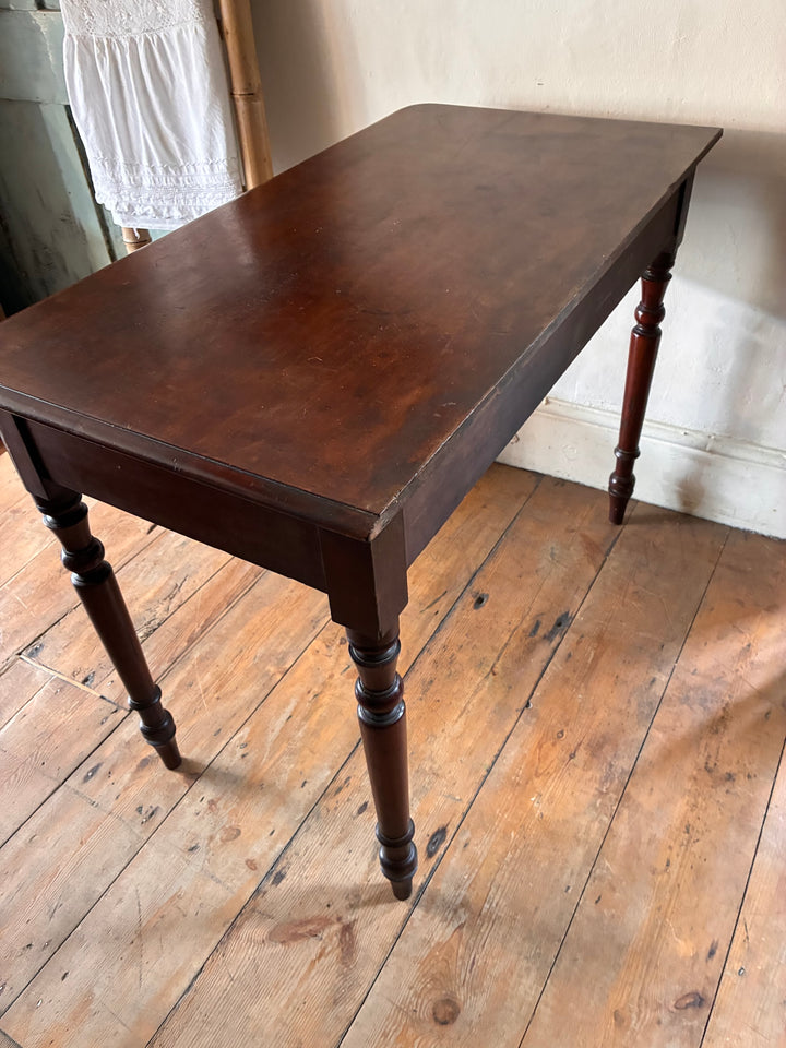Victorian Mahogany Console Table featuring rich finish and turned legs, perfect for hallway or as a lamp table by Source for the Goose Devon.