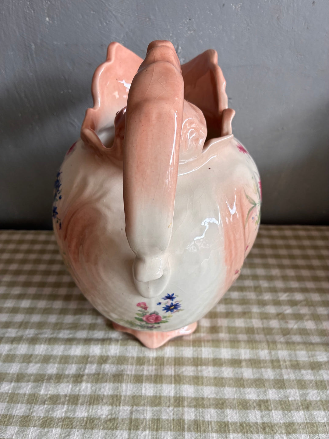 Vintage Victorian Ceramic Jug with pink handle and floral detailing, perfect for flower arrangements - Source for the Goose, Devon.