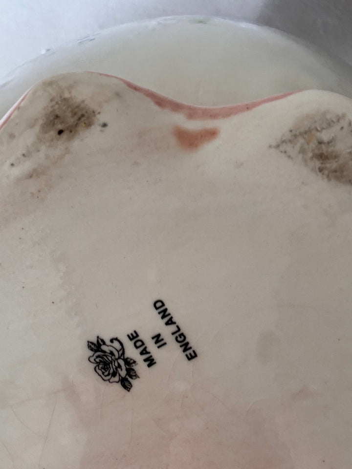 Vintage Victorian Ceramic Jug base marking showing 'Made in England' with decorative rose emblem.