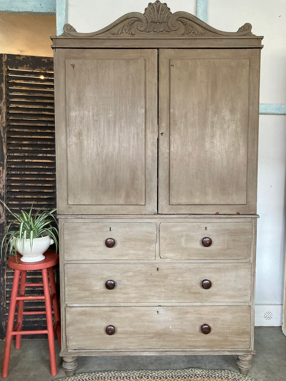 Victorian Painted Linen Cupboard for sale at Source for the Goose, Devon
