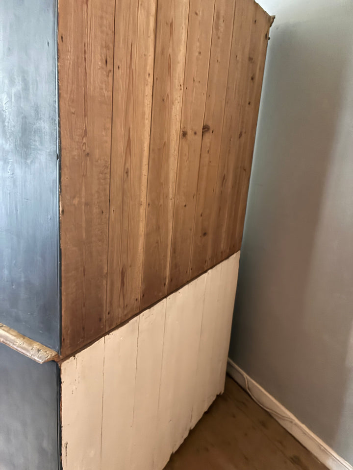 Ebonised Victorian Pine Dresser corner, showcasing rustic wood and black painted finish by Source for the Goose, Devon.