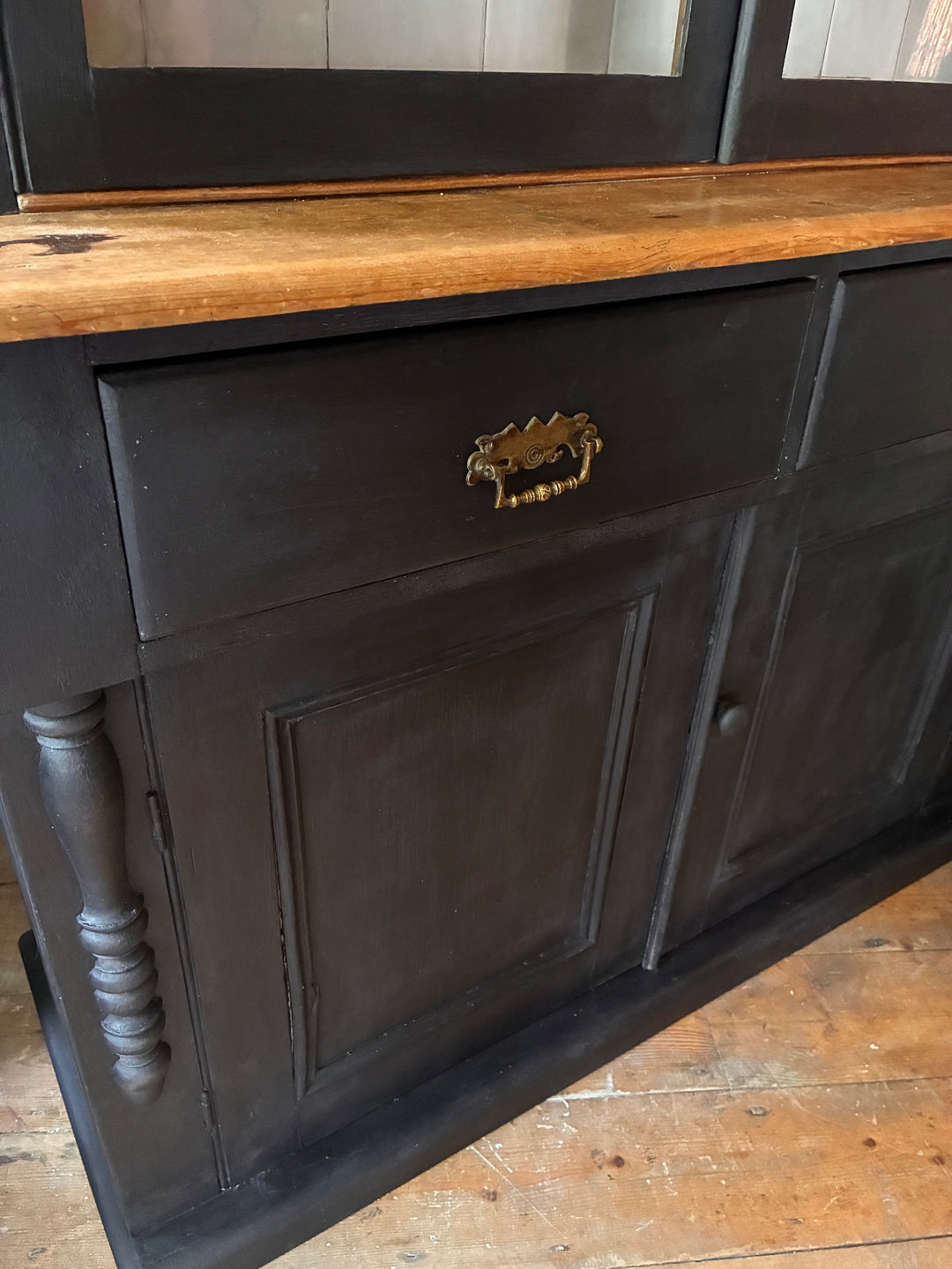 Ebonised Victorian Pine Dresser with glazed top and rustic design, showcasing classic charm from Source for the Goose, Devon.