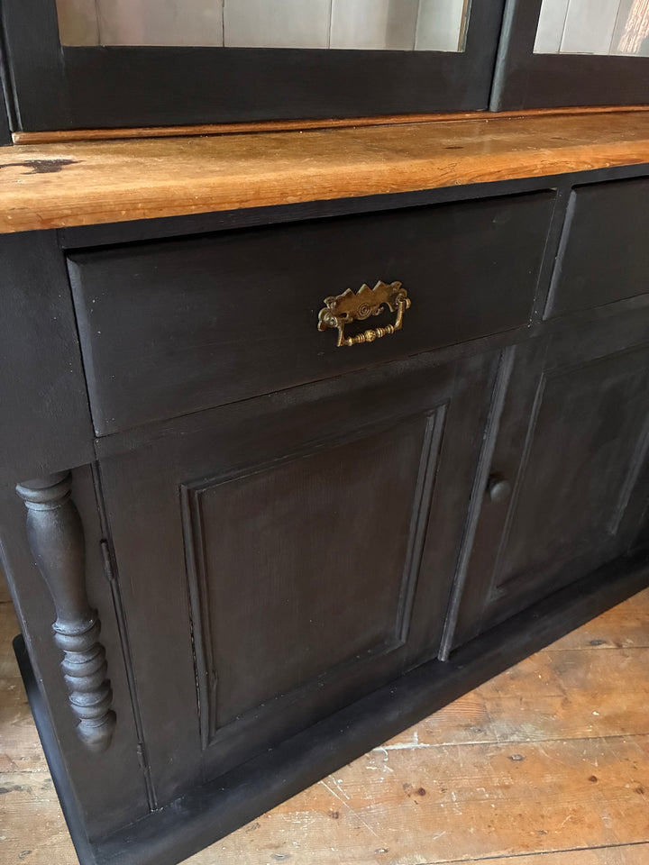 Ebonised Victorian Pine Dresser with glazed top and rustic design, showcasing classic charm from Source for the Goose, Devon.