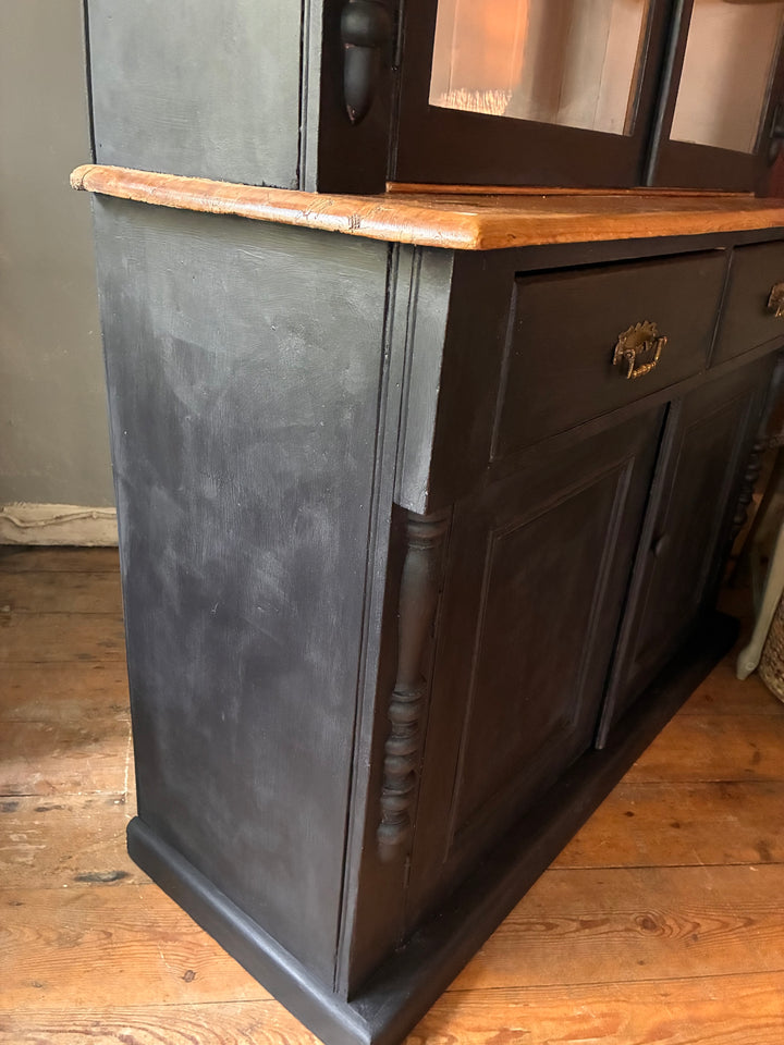Ebonised Victorian Pine Dresser with glazed top and rustic charm from Source for the Goose, Devon.