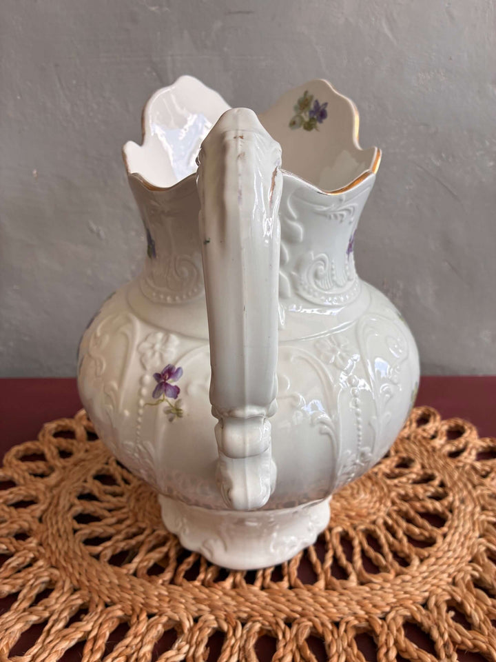 Pretty Floral Victorian Pitcher Jug with delicate details, perfect for a vintage decor centerpiece from Source for the Goose Devon.