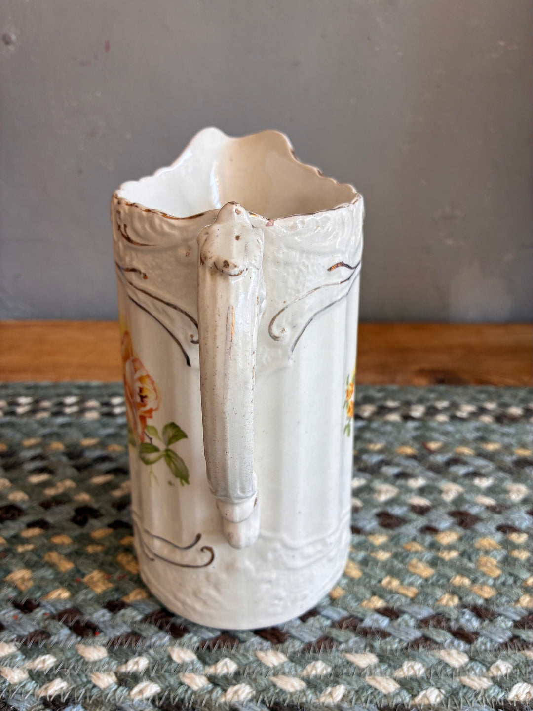 Small Edwardian China Jug with Yellow Flowers featuring delicate floral design and vintage character.