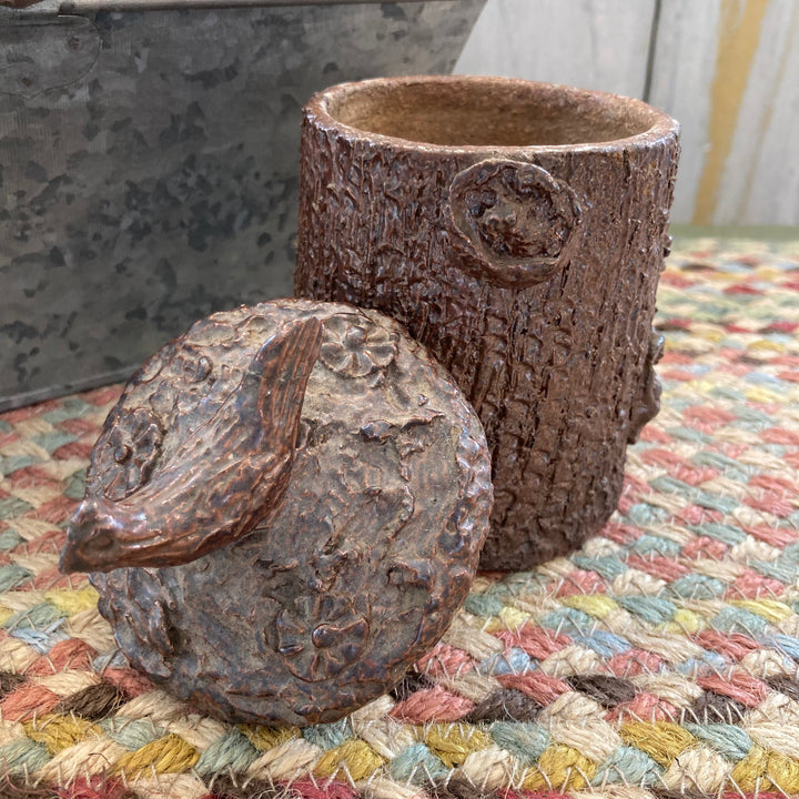 tree trunk shape old tobacco jar from France