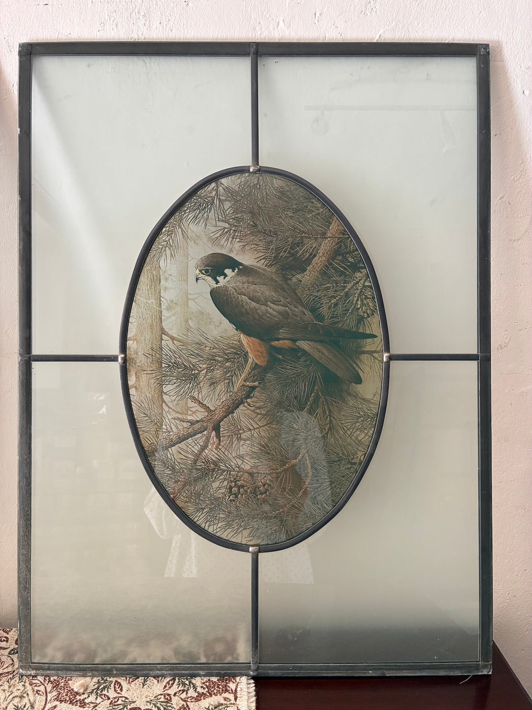 Vintage Style Decorative Glass Panel - Two Designs featuring a falcon design in rich sepia tones, perfect for vintage home decor.